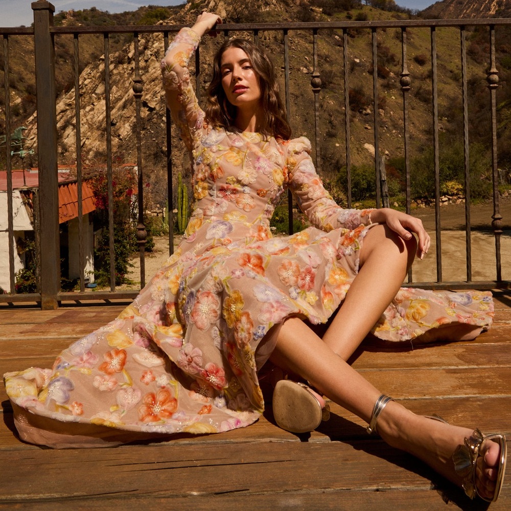 Helsi Tessa Floral Appliqué Gown in Sunset Yellow